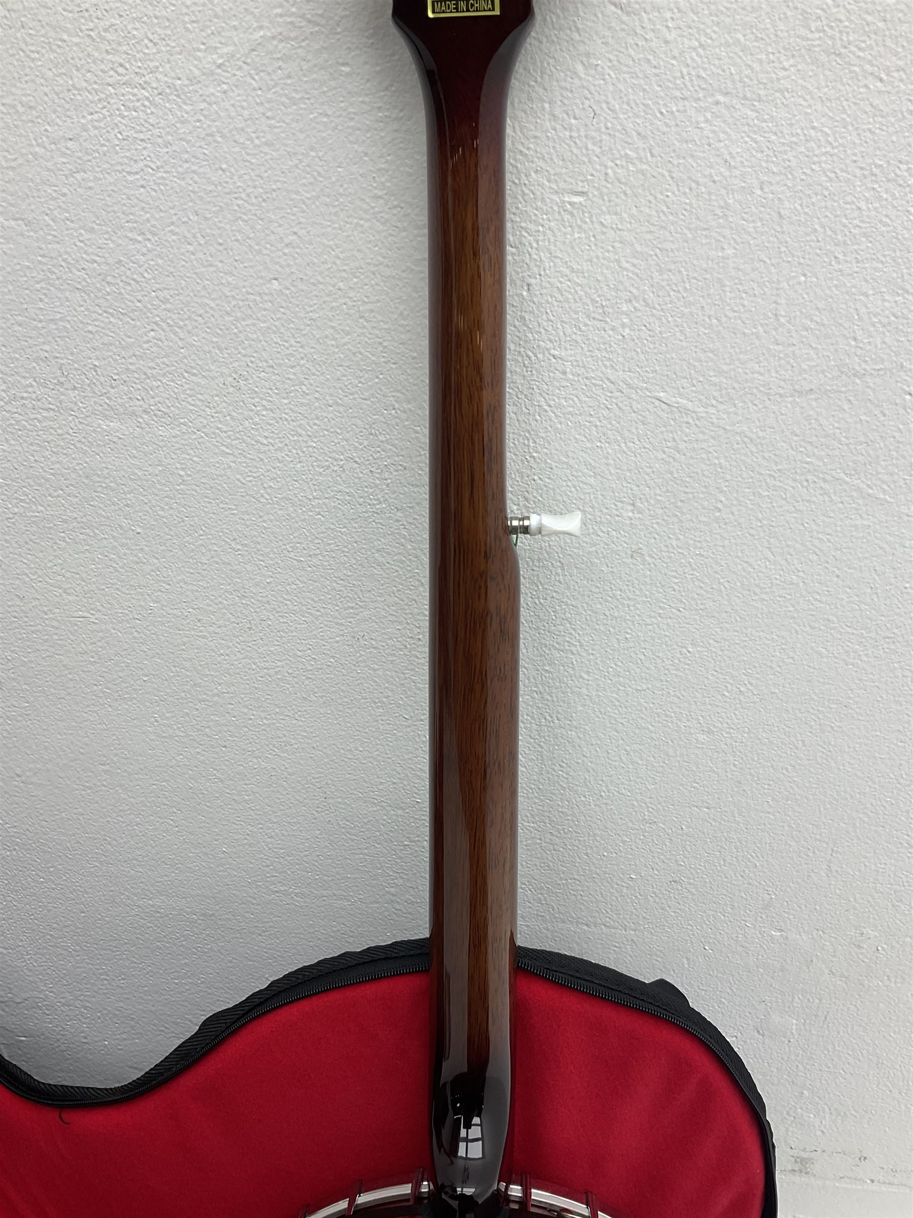 Rally five-string banjo with mahogany solid back L101cm in soft carrying case; and Brunswick Model BF200 acoustic guitar L103cm; with small quantity of instructional DVDs and booklets