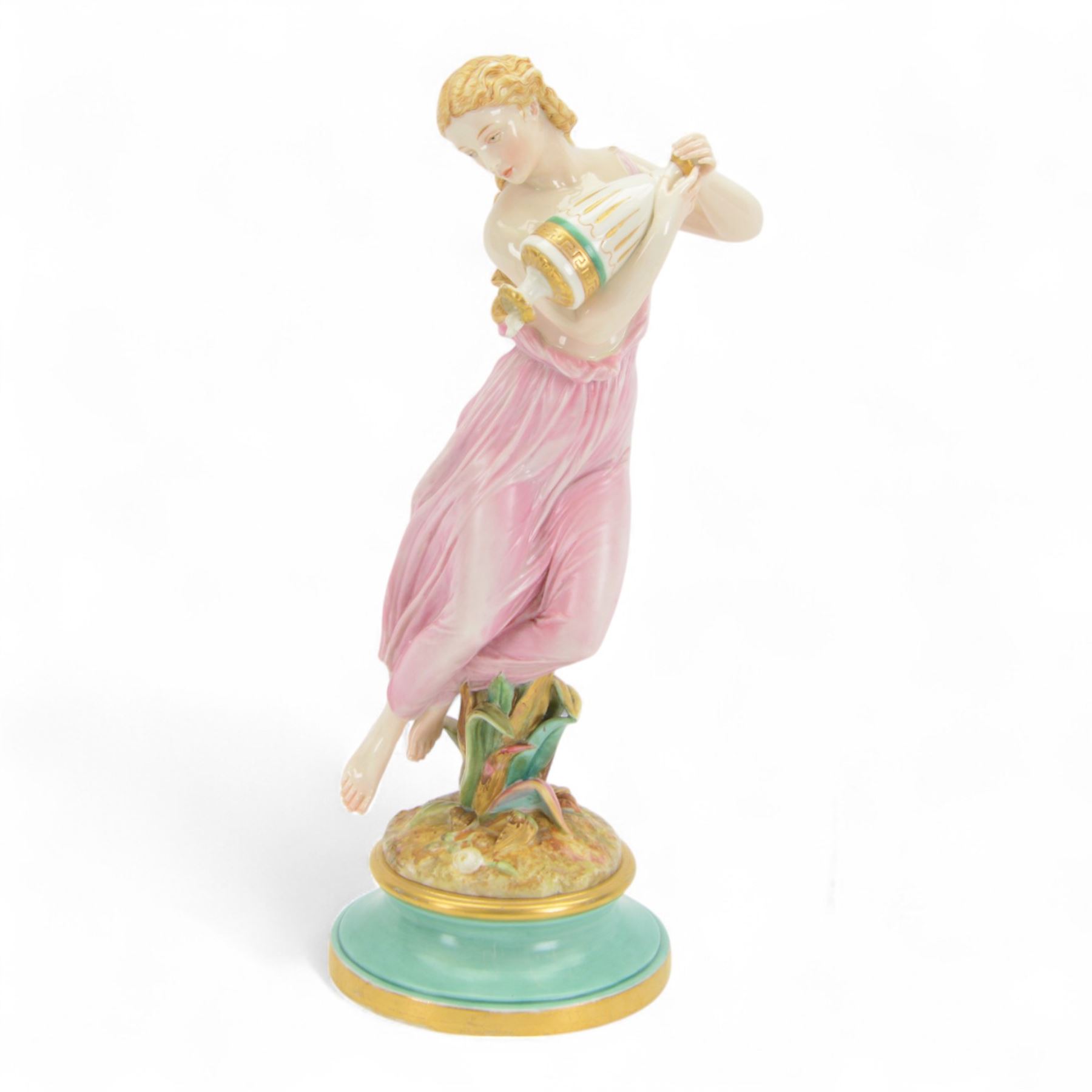 Late 19th century Royal Worcester figure, 'Evening Dew', modelled as a semi-nude female figure pouring water from an amphora, upon a socle base, H40cm
