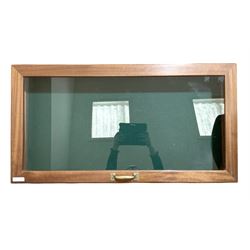 Mahogany framed table top display cabinet, formerly used for guns, with single hinged glazed door and baize lined base L108cm D57.5cm H14.5cm