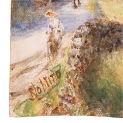 Robert Jobling (Staithes Group 1841-1923): Shepherdess and her Flock by a Watermill, watercolour signed 27cm x 39cm (unframed)