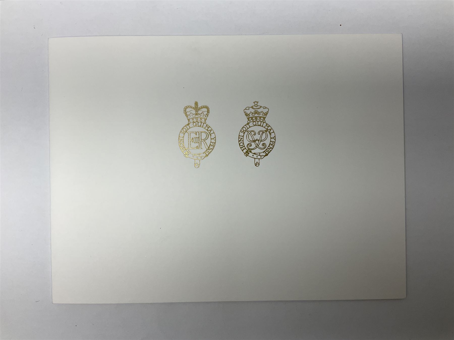 HM Queen Elizabeth II and HRH the Duke of Edinburgh - signed 1997 Christmas card with two gilt cyphers to front and colour photographic portrait inside,  signed Elizabeth R and Philip with manuscript date 1997 below