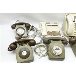 Eight vintage telephones and two spare handsets. 