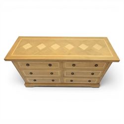 Barker & Stonehouse - contemporary flagstone and mango wood sideboard, rectangular top with inlaid flagstone, above six short drawers with metal ring pull handles, raised on a plinth base with bracket feet