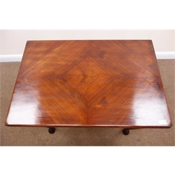  Georgian style walnut folding games table, baize lining, cabriole legs on pad feet, W93cm, H76cm, D125cm (maximum)  