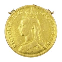 Queen Victoria 1887 gold double sovereign coin, previously mounted