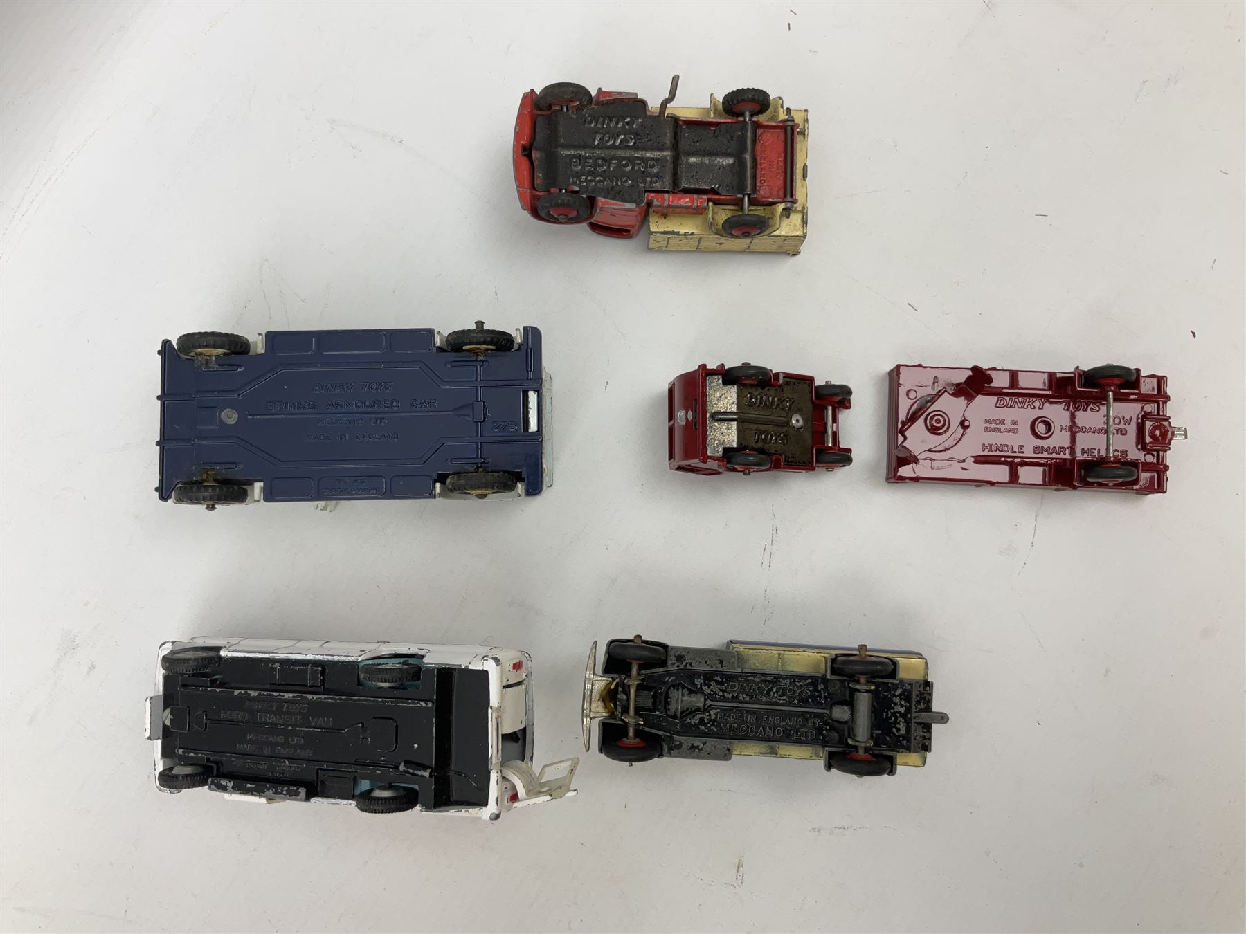 Dinky - twelve unboxed and playworn/repainted die-cast commercial vehicles including Hindle Smart Helecs, two Bedford tipper trucks, Dodge tipper truck, two Commer breakdown trucks, Brinks Armoured Car, Bedford Refuse wagon etc (12)