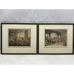 Charles Augustus Pugin (British 1762-1832) and Thomas Rowlandson (British 1757-1827): 'Guildhall' and 'Doctors Commons', pair early 19th century hand-coloured lithographs 22cm x 27cm