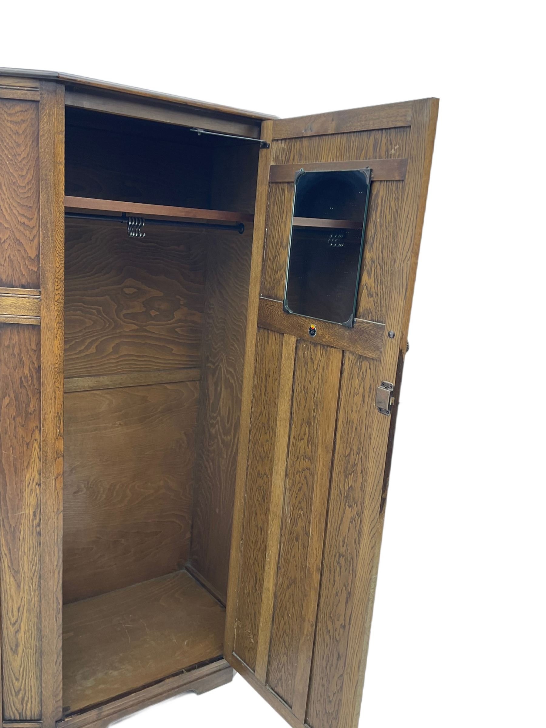 Early to mid 20th century oak hall wardrobe, single door with linenfold panel