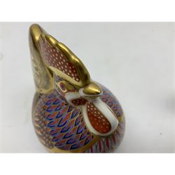 Two Royal Crown Derby paperweights modelled as a cockerel and hen, both with gold stoppers, tallest H10cm