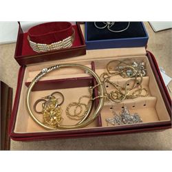 Silver marcasite wristwatch and a large collection of costume jewellery, including beaded necklaces, wristwatches, etc, 