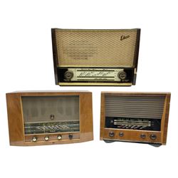 1955 Pye Fenman II valve radio in walnut veneered case, W58cm, together with a 1950s McMichael Type 854 valve radio with Bakelite knobs, W47cm H39cm D24cm, and 1957 Ekco Type A320 radio in dark walnut veneered case (3)