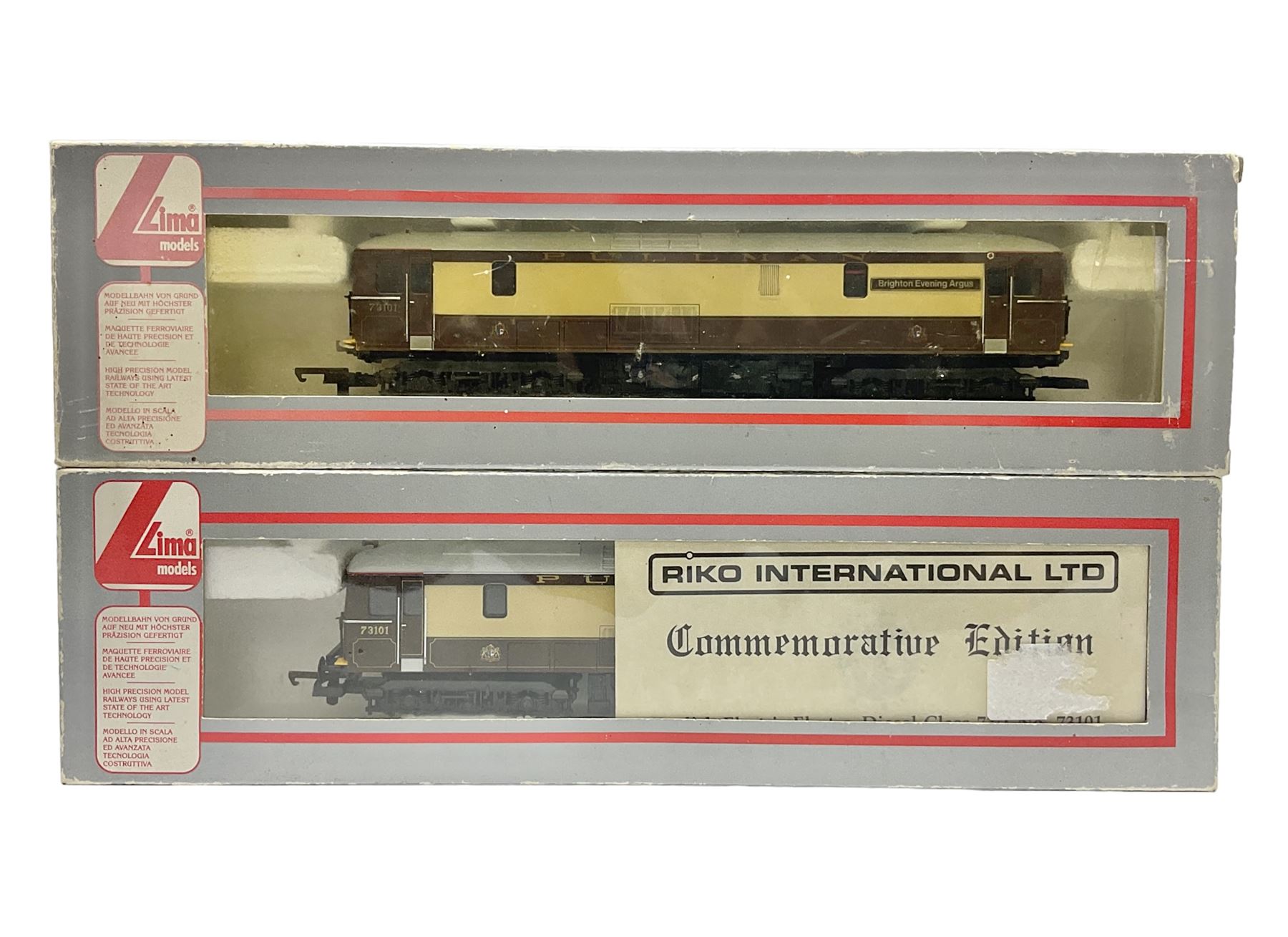 Lima Models '00' gauge - limited edition Class 73 diesel Pullman locomotive 'The Royal Alex' No.73101 with certificate No.2809; and Class 73 diesel Pullman locomotive 'Brighton Evening Argus' No.73101; both boxed (2)