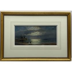 John Mogford (British 1821-1885): 'Scarborough Pier by Moonlight', watercolour signed and dated 1866, original title label and artist's address verso 16cm x 34cm
Notes: Mogford painted another watercolour of Scarborough in 1866 sold Sotheby's Bond Street 29th November 2000, Lot 75