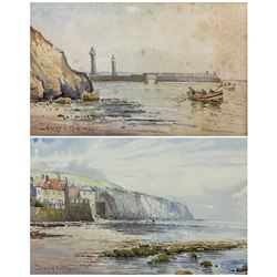 Edward H Simpson (British 1901-1989): 'On the Beach at Robin Hood's Bay' and 'The Old Lighthouses Whitby', two watercolours signed, labelled verso 27cm x 42cm (2)