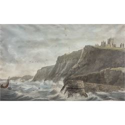 Amos Green (British 1735-1807): Whitby Abbey and the East Pier, watercolour and pencil c.1790 unsigned 23cm x 38cm