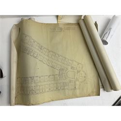 Collection of architectural plans and drawings related to The Grand Hotel, Scarborough, predominantly by Spiers and Pond Surveyors, London, dating from the 1920s to 1950s, to include Third Floor Plan New Bathrooms and Basins in Bedrooms on Landside 1929, Fourth Floor Plan by Alderson & Allen Chartered Architects 1952, 1940s amendments etc