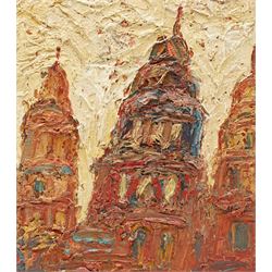 Barry De More (Yorkshire 1948-2023): Urban Landscape from Below - possibly St Paul's Cathe...