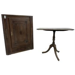 Georgian oak and mahogany banded corner cabinet (W86cm, H105cm); George III mahogany tilt-top tripod table (77cm x 57cm, H72cm) (2)