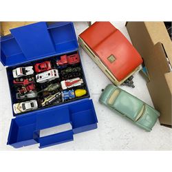 Quantity of Scalextric track, Yamaha electronic keyboard, Lima buffet cars and other train carriages with examples by Hornby etc, Matchbox cars in carrying case etc