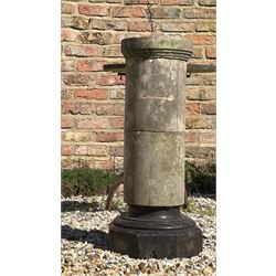 19th century marble columnar garden plinth on an associated base. H68cm
