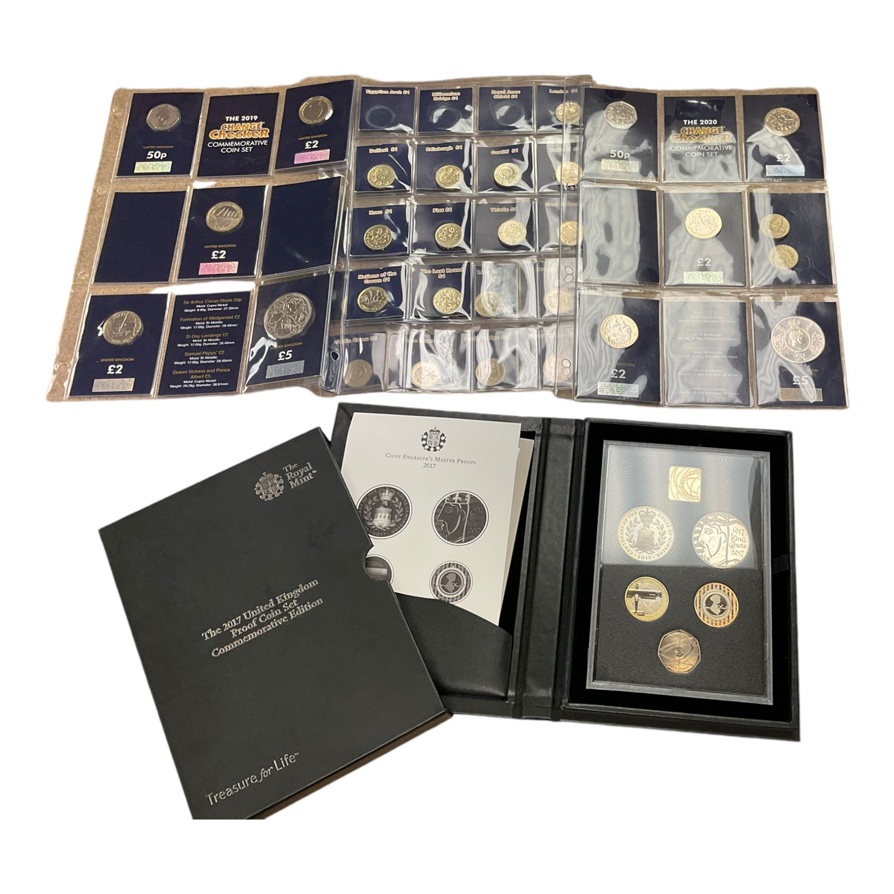 The Royal Mint United Kingdom 2017 proof coin set, commemorative edition, cased with certificate, togehter with other coins