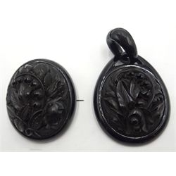  Victorian carved Whitby jet pendant, similar brooch and various other pieces  