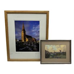 Ebenezer John Woods Prior (Northern British 1914-1988): 'Richmond Castle', watercolour signed together with Joe Cornish (British 1958-): 'Coatham Church', limited edition photograph signed titled and numbered 11/15, max 40cm x 30cm (2)