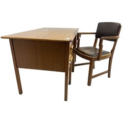 Mid-20th century teak office desk, fitted with four drawers; together with a similar period office desk chair 