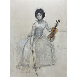 Joseph Walter West (British 1860-1933): Lady with Violin, watercolour and pencil signed with monogram 29cm x 22cm