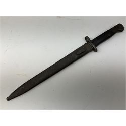 Enfield 1907 Model Mk.I bayonet, the 30.5cm fullered steel blade marked Wilkinson; in metal mounted leather scabbard numbered 876 with leather frog L47cm overall; and Portuguese Model 1904 bayonet by Simson & Co Suhl numbered 1873; in steel scabbard (2)