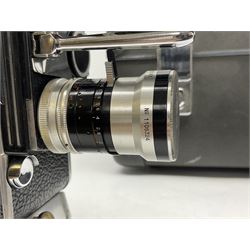 Bolex H16 Reflex camera body, serial no. 136928, with 'Macro-Switar 1:1.9 f=75mm' lens, serial no. 1131474, Switar H16 RX 1:1.6 f=10mm' lens, serial no. 1106324, with hard carry case