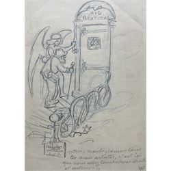 Adolphe Willette (French 1857-1926): Heaven’s Gate, ink and pencil cartoon sketch signed w...