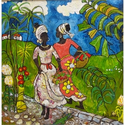 Ann Lamb (British 1955-): Day at the Races and Caribbean Ladies, two mixed media's signed 49cm x 39cm and 36cm x 36cm (2)  