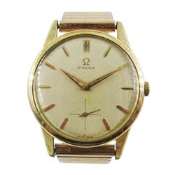 Omega gold-plated and stainless steel manual wind gentleman's wristwatch, Cal. 268, serial No. 17157828, on expanding gilt strap