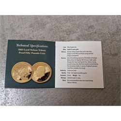 King Charles III Tristan da Cunha 2023 'Lord Nelson Tribute' gold proof fifty pounds coin, cased and boxed with certificate