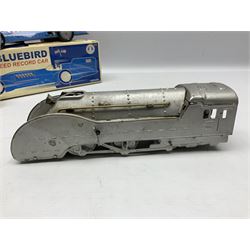 Schylling Collector Series clockwork tin-plate Sir Ian's Bluebird Land Speed Record Car with key and paperwork No.006080; boxed; and clockwork silvered tin-plate model of an 0-6-0 locomotive; unboxed (2)
