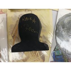 Terry Pratchett Discworld figures, designed by Clarecraft, comprising Death and Granny Weatherwax, DW90, Deathhead DWE8, Dried-frog pill box, boxed, DW63, Death as Beau Nidle, boxed, DW88, Agnes Nitt DW68, Detritus, DW22, Bonsai mountain, DW78, Volcanic bonsai mountain, boxed, DW79, Bonsai mountain valley, DW80, together with the Discworld mapp, and a collection of Terry Pratchett cards.  