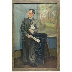 English School (early 20th century): 'Wartime Newsvendor', oil on canvas unsigned 90cm x 60cm