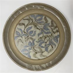 John Egerton (c1945-): studio pottery stoneware, cheese dish and cover, decorated with flowering sprigs on a cream ground, H20cm D35cm