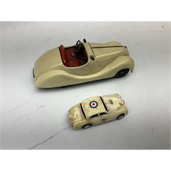 German Schuco Examico 4001 tin-plate clockwork model car with cream body work, steering wheel and gear stick; repainted Schuco die-cast BMW; three Minic Motorways cars; and three Scalextric Formula 1 racing cars; all unboxed (8)