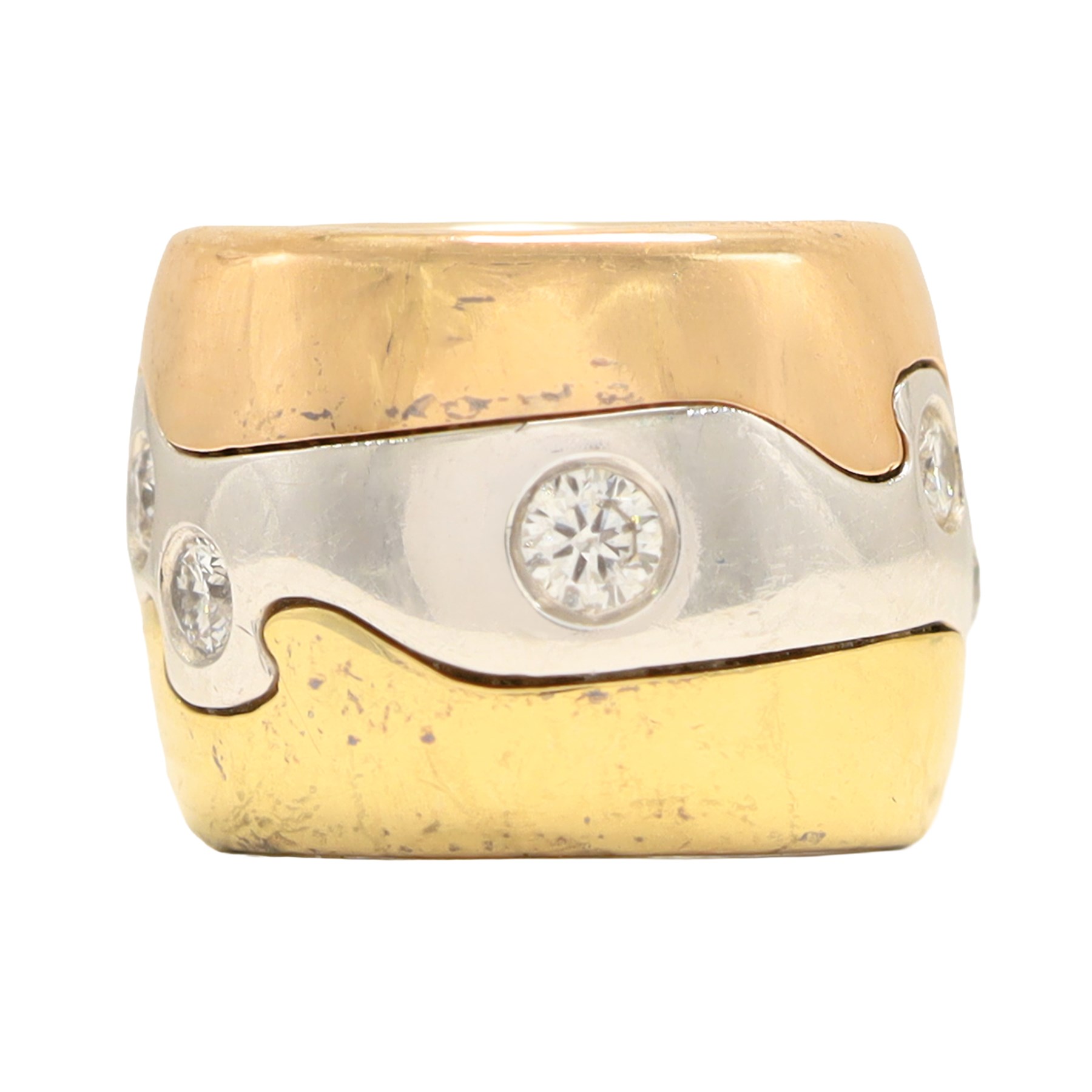 Georg Jensen Fusion 18ct white, rose and yellow gold diamond pendant, designed by Nina Koppel, set with seven round brilliant cut diamonds, stamped 750