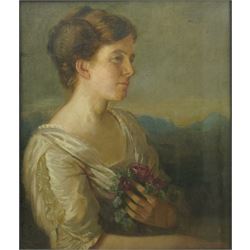 Eric B George (British 19th/20th Century): Portrait of an Edwardian Lady Holding Roses, oi...