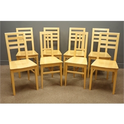  Set six beech ladder back dining chairs and pair beech dining chairs  