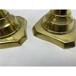 Pair of brass candlesticks, with push rod ejectors, H29cm