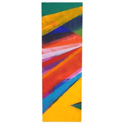 Gillian Ross Kelsey (British 1935-2025): 'Green Triangle 1' 'Green Triangle 2' and 'Sandbar 2', triptych of three acrylics on hardboard, all titled and one signed verso all 123cm x 41cm (3) (unframed)