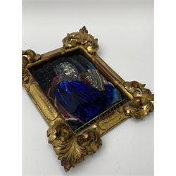 Late 19th/early 20th century Italian enamelled copper icon, depicting a Saint, possibly Saint Peter, within a gilt Venetian frame, plaque H13.5cm L10.5cm, overall H21cm L18cm