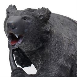Large Black Forest style carved bear with a fish H50cm