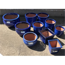  Three graduating glazed ceramic belly pots and seven other similar pots (10)  