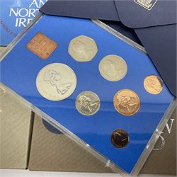 Eleven Great British coin year sets, dated two 1970, 1972, 1973, 1974, 1975, 1976, three 1977 and 1978, all in plastic displays with card covers