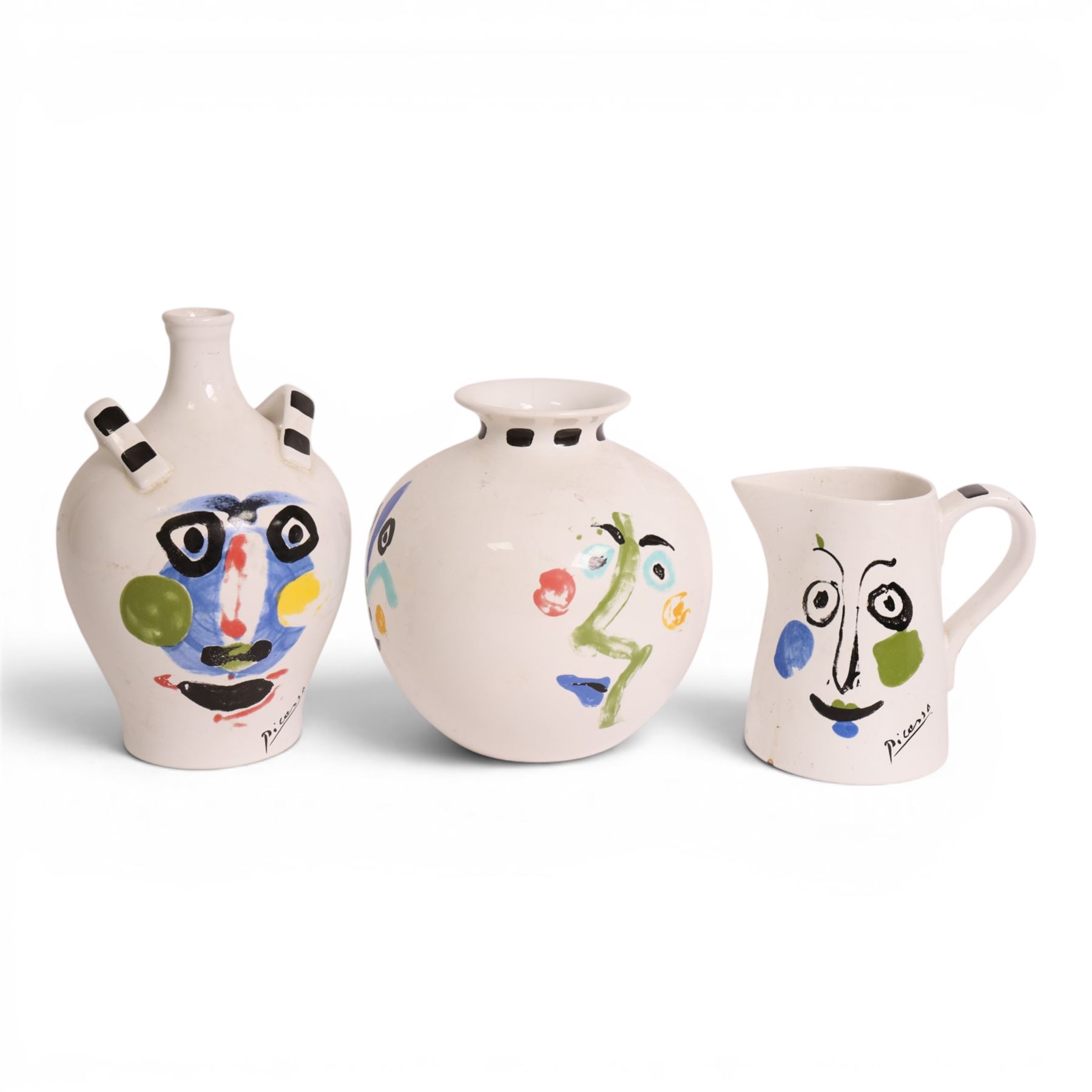 Picasso Masterpiece Editions, two vases and a jug of Living Face, 1963, printed marks beneath and dated 1996, largest H33cm